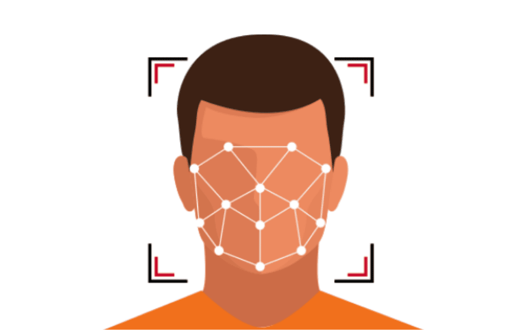 An animated face with bounding box and landmarks